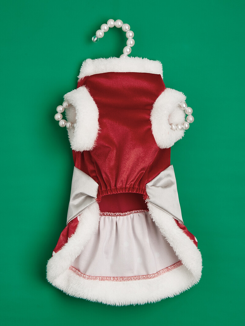 Kalėdinės šunų suknelės mažiems šunims Drabužiai Polka Dots Kostiumų šuniukas su Bowknot Doggie Pliušinis Pet Šilti Drabužiai Minkšti Drabužiai