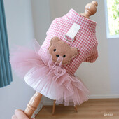 1 vnt. naminių gyvūnėlių rūbai katėms rudens ir žiemos stora rožinė languota princesės suknelė su sagtimi, tinka mažiems ir vidutinio dydžio šunims