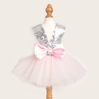 Rochii pentru câini de modă cu paiete pentru câini de talie mică Rochie de mireasă solidă cu bowknot Haine pentru animale de companie Rochie elegantă pentru pisici Fusta din plasă pentru animale de companie Haine pentru câini