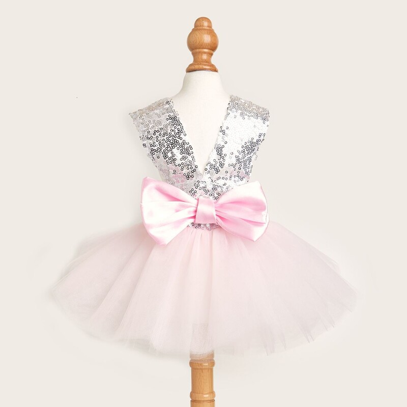 Rochii pentru câini de modă cu paiete pentru câini de talie mică Rochie de mireasă solidă cu bowknot Haine pentru animale de companie Rochie elegantă pentru pisici Fusta din plasă pentru animale de companie Haine pentru câini