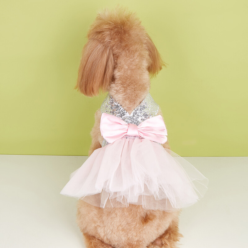 Rochii pentru câini de modă cu paiete pentru câini de talie mică Rochie de mireasă solidă cu bowknot Haine pentru animale de companie Rochie elegantă pentru pisici Fusta din plasă pentru animale de companie Haine pentru câini