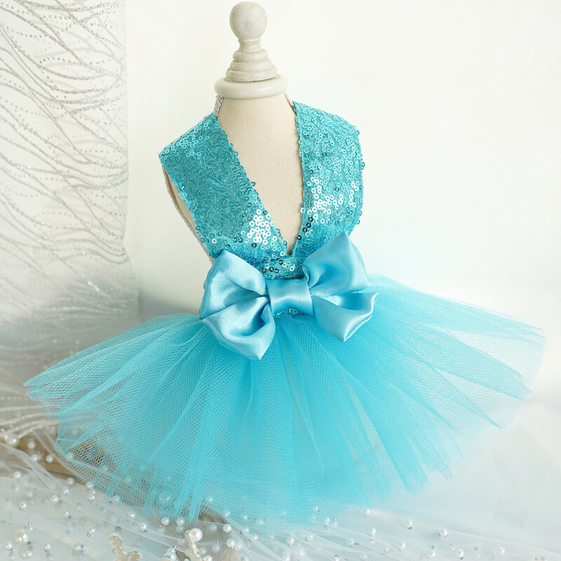 Rochii pentru câini de modă cu paiete pentru câini de talie mică Rochie de mireasă solidă cu bowknot Haine pentru animale de companie Rochie elegantă pentru pisici Fusta din plasă pentru animale de companie Haine pentru câini