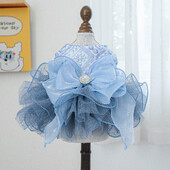 Blue Sky Paiete Bling Tutu Rochie Petrecere de nunta Rochie drăguță pentru Costum de Anul Nou Cățeluș Mijloc Mediu