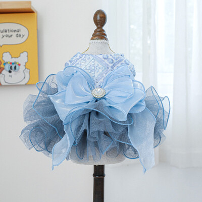 Blue Sky Paiete Bling Tutu Rochie Petrecere de nunta Rochie drăguță pentru Costum de Anul Nou Cățeluș Mijloc Mediu