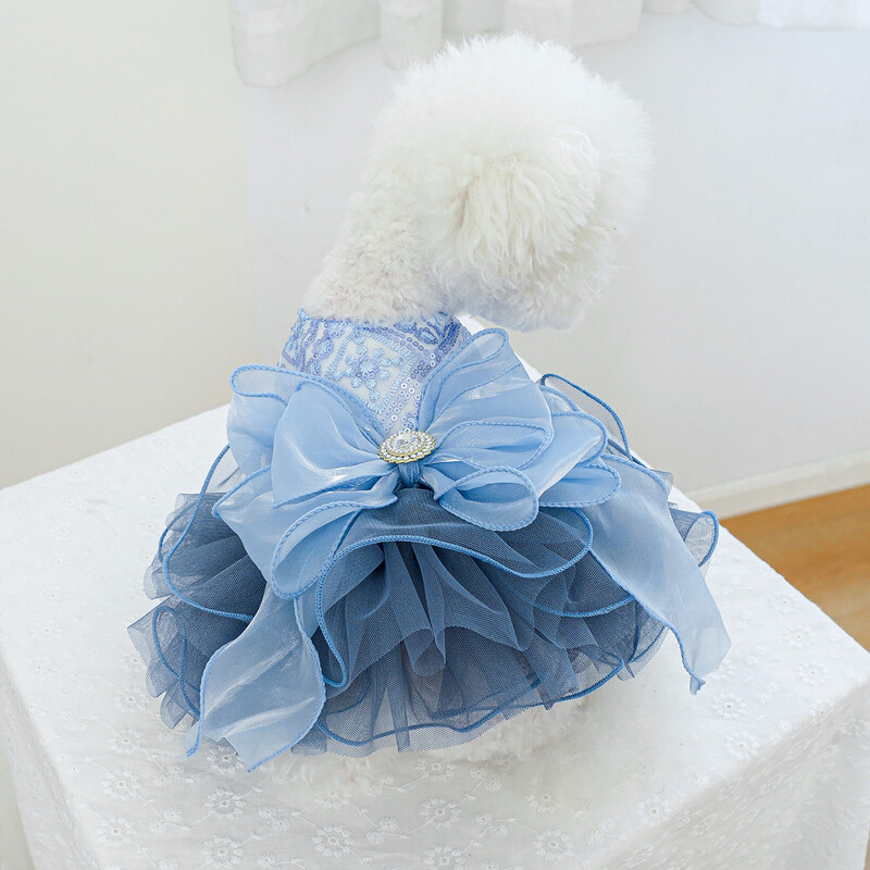 Blue Sky Paiete Bling Tutu Rochie Petrecere de nunta Rochie drăguță pentru Costum de Anul Nou Cățeluș Mijloc Mediu