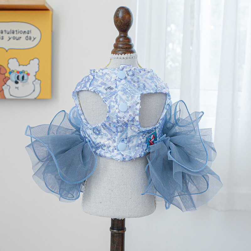 Blue Sky Paiete Bling Tutu Rochie Petrecere de nunta Rochie drăguță pentru Costum de Anul Nou Cățeluș Mijloc Mediu