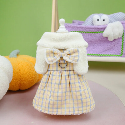 Drăguț în carouri prințesă câine pisică rochie caldă design fundă pentru animale de companie cățeluș haină de iarnă ținută pentru fată câine pisică