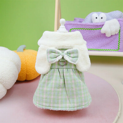 Drăguț în carouri prințesă câine pisică rochie caldă design fundă pentru animale de companie cățeluș haină de iarnă ținută pentru fată câine pisică