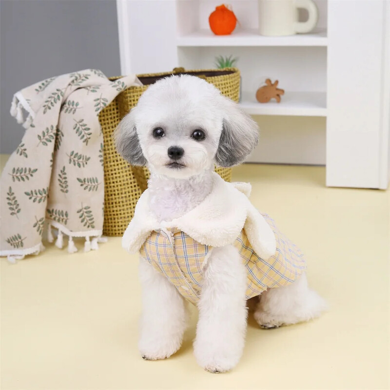 Drăguț în carouri prințesă câine pisică rochie caldă design fundă pentru animale de companie cățeluș haină de iarnă ținută pentru fată câine pisică