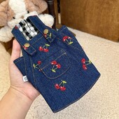 Jauki ķiršu mājdzīvnieku apģērbi Suņu kleitas Džinsu siksniņu kleita Suņu ķiršu siksniņu kleita Svārki Ķirbju Teddy Šnaucera kucēna apģērbs