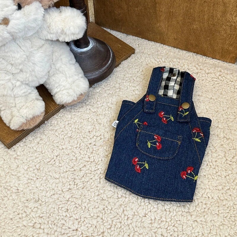 Jauki ķiršu mājdzīvnieku apģērbi Suņu kleitas Džinsu siksniņu kleita Suņu ķiršu siksniņu kleita Svārki Ķirbju Teddy Šnaucera kucēna apģērbs