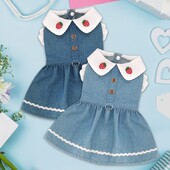 Fusta de blugi pentru câini la modă pentru câini de talie mică Haine pentru câini de vară rochie de prințesă pentru cățeluș rochie de pisică cu imprimeu căpșuni Costume chihuahua