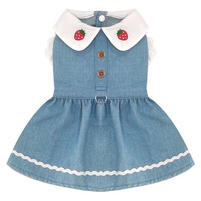 Fusta de blugi pentru câini la modă pentru câini de talie mică Haine pentru câini de vară rochie de prințesă pentru cățeluș rochie de pisică cu imprimeu căpșuni Costume chihuahua