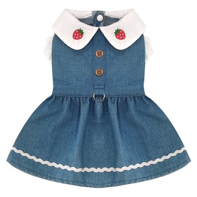 Fusta de blugi pentru câini la modă pentru câini de talie mică Haine pentru câini de vară rochie de prințesă pentru cățeluș rochie de pisică cu imprimeu căpșuni Costume chihuahua