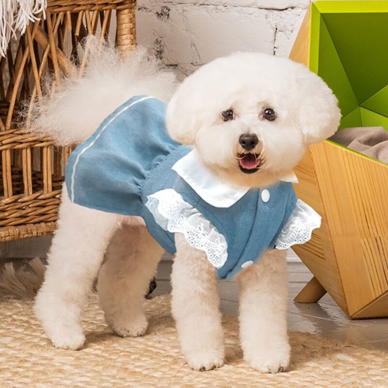 Fusta de blugi pentru câini la modă pentru câini de talie mică Haine pentru câini de vară rochie de prințesă pentru cățeluș rochie de pisică cu imprimeu căpșuni Costume chihuahua