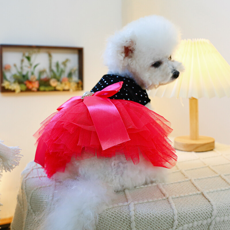 1PC îmbrăcăminte pentru animale de companie pisică primăvară/vară fundă neagră rochie prințesă roșie cataramă de tracțiune potrivită pentru câini de talie mică și mijlocie