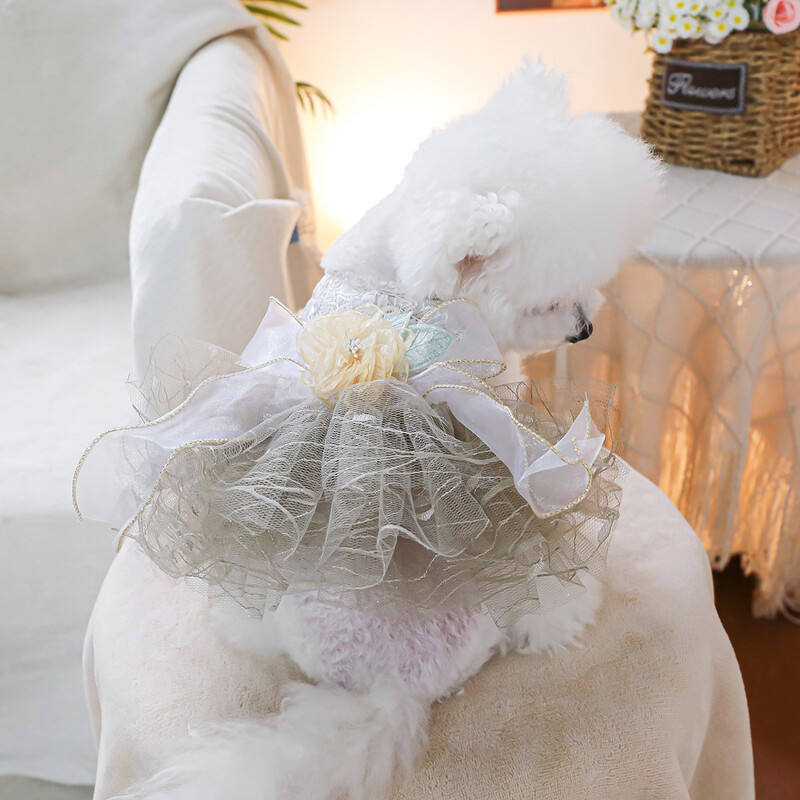 1 vnt. naminių gyvūnėlių drabužiai pavasario ir rudens kamelijos nėrinių sijoninė vestuvinė suknelė Princesė suknelė tinka mažiems ir vidutinio dydžio šunims
