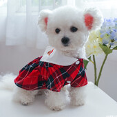 1vnt naminių gyvūnėlių drabužiai pavasario ir rudens raudoni kalėdiniai briedžių languoti princesės sijonai, tinkami mažiems ir vidutinio dydžio šunims