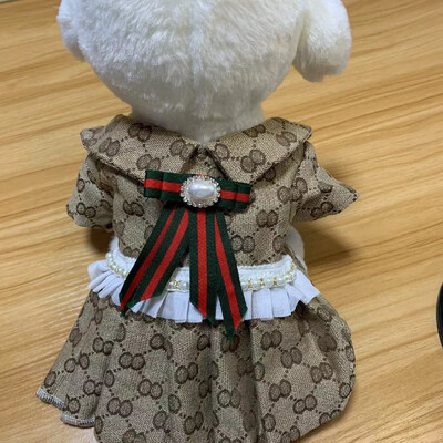 Mājdzīvnieku apģērbs Pavasara rudens suņu kleita kaķu princeses svārki Rozā kafijas rūtainais krekls Maza un vidēja izmēra suņu kleita