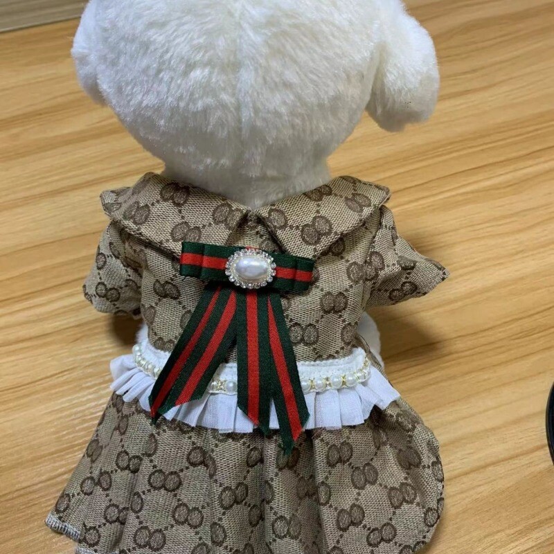 Mājdzīvnieku apģērbs Pavasara rudens suņu kleita kaķu princeses svārki Rozā kafijas rūtainais krekls Maza un vidēja izmēra suņu kleita