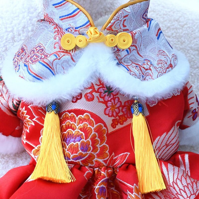 Krásna sukňa pre psov, strapcový dizajn, ultra hrubý oblek pre domáce zvieratá Tang v retro čínskom štýle, oblečenie pre psov a mačky