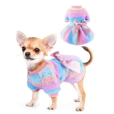 Rainbow Stripes kutyaruhák kis kutyáknak Polár meleg kutyapulóverek Téli kiskutya lány aranyos hercegnős ruhák chihuahua Yorkie számára