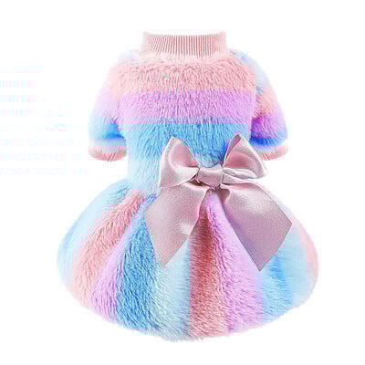 Rainbow Stripes šunų suknelės mažiems šunims Vilnos šilti šunų megztiniai Žieminiai šuniukai Mielos princesės suknelės Chihuahua Yorkie