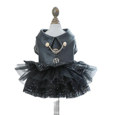 Madingi punk drabužiai mažiems šunims rudens žiema juoda naminių gyvūnėlių mergina moteris Shih Tzu Yorkshire Tutu Skrit chalatas Chien Cat Drabužiai XS