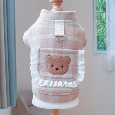 1PC îmbrăcăminte pentru animale de companie pisică toamnă și iarnă îngroșată rochie caldă de cuplu urs vestă roz cu cataramă cu șnur pentru câini mici și mijlocii