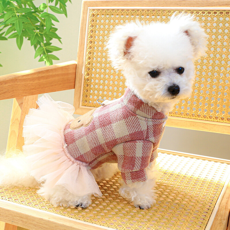 1PC îmbrăcăminte pentru animale de companie pisică toamnă și iarnă îngroșată rochie caldă de cuplu urs vestă roz cu cataramă cu șnur pentru câini mici și mijlocii