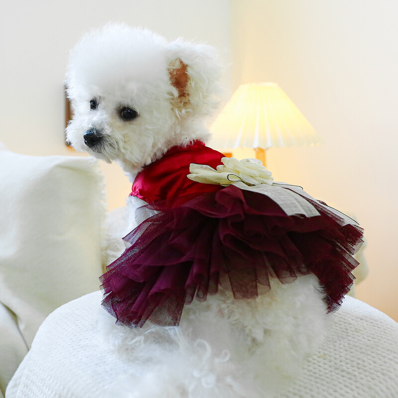 1 vnt. naminių gyvūnėlių drabužiai katės liemenė raudona lankas vestuvinė suknelė princesė suknelė su traukiančia sagtimi, tinka mažiems ir vidutiniams šunims