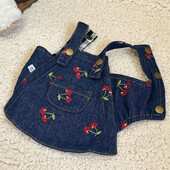 Rochie pentru câini din blugi albastru, model cireșe, haine pentru câini, fustă cu curele de cowboy, haină pentru cățeluș, rochii pentru câini de talie mică, îmbrăcăminte pentru animale de companie chihuahua XS-XL