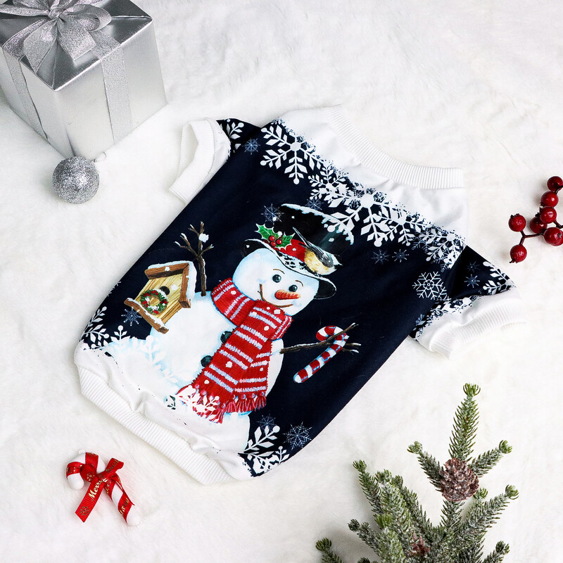 Hanorace pentru câini pentru haine de iarnă pentru cățeluși cu hanorace drăguț cu imprimeu de om de zăpadă pentru câini mici, mijlocii, pisici, cămăși calde și confortabile cu