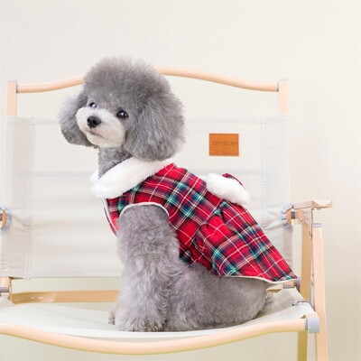 Apranga augintiniui šuniui katei šilta žieminė šuniuko suknelė languota sijonas Mieli šunų drabužiai megztinis mažam šuniui švarko kostiumas