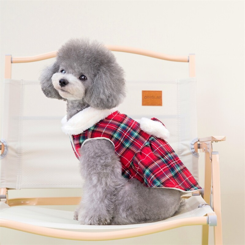 Apranga augintiniui šuniui katei šilta žieminė šuniuko suknelė languota sijonas Mieli šunų drabužiai megztinis mažam šuniui švarko kostiumas