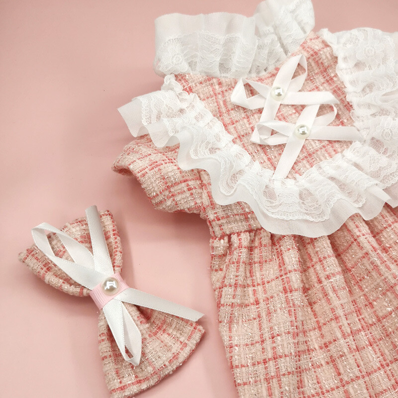 INS Pet Dog languota suknelė su plaukų segtuku Mielas karolių rinkinys kačių drabužiai pavasario rudens nišiniai nėrinių suknelė šunims mažiems šunims