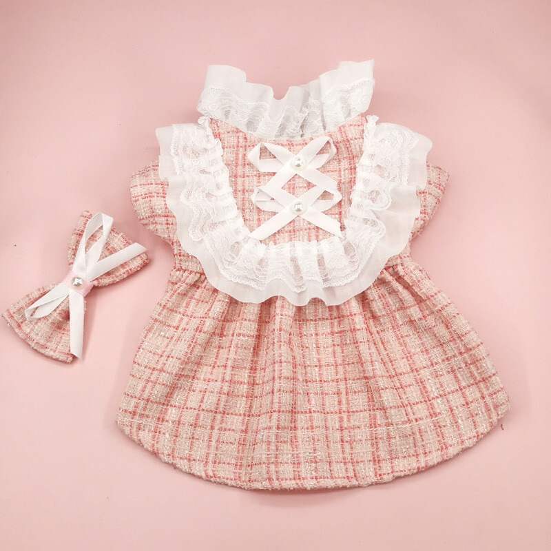 INS Pet Dog languota suknelė su plaukų segtuku Mielas karolių rinkinys kačių drabužiai pavasario rudens nišiniai nėrinių suknelė šunims mažiems šunims