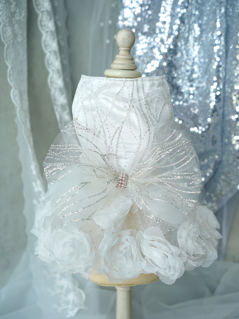 Luksusa kāzu kleita suņiem, Princese, Liels Bowknot, Ziedi, Kucēns, Rotaļu kostīms, Festivāls, Jaunums