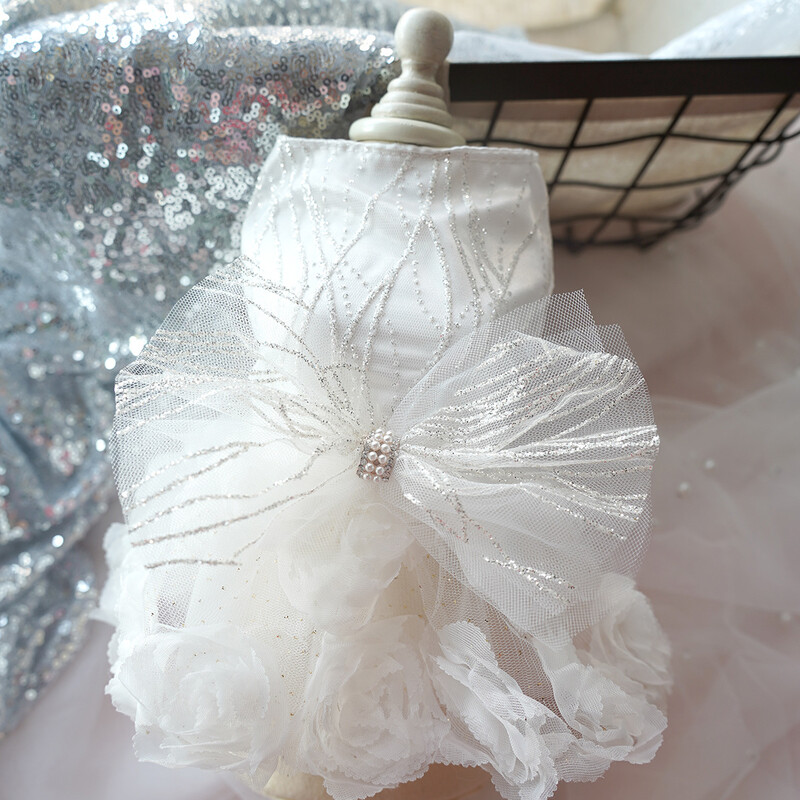 Luksusa kāzu kleita suņiem, Princese, Liels Bowknot, Ziedi, Kucēns, Rotaļu kostīms, Festivāls, Jaunums