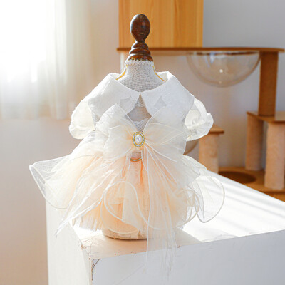 1PC îmbrăcăminte pentru animale de companie pisică primăvară/vară rochie albă subțire Figaro rochie de mireasă prințesă potrivită pentru câini mici și mijlocii