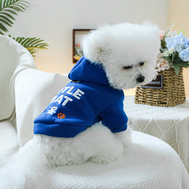 1 vnt naminių gyvūnėlių drabužiai pavasario ir rudens aksominės mėlynos spalvos „Little Brother Hoodie“ kepuraitė, tinkanti mažiems ir vidutinio dydžio šunims