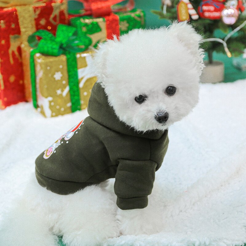 1vnt augintinio kostiumas Kalėdinis sniego senelis armijos žalias megztinis su gobtuvu tinka mažiems ir vidutinio dydžio šunims