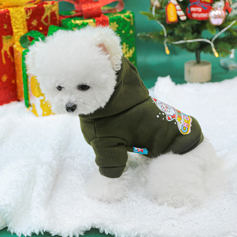 1vnt augintinio kostiumas Kalėdinis sniego senelis armijos žalias megztinis su gobtuvu tinka mažiems ir vidutinio dydžio šunims