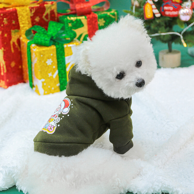 1vnt augintinio kostiumas Kalėdinis sniego senelis armijos žalias megztinis su gobtuvu tinka mažiems ir vidutinio dydžio šunims