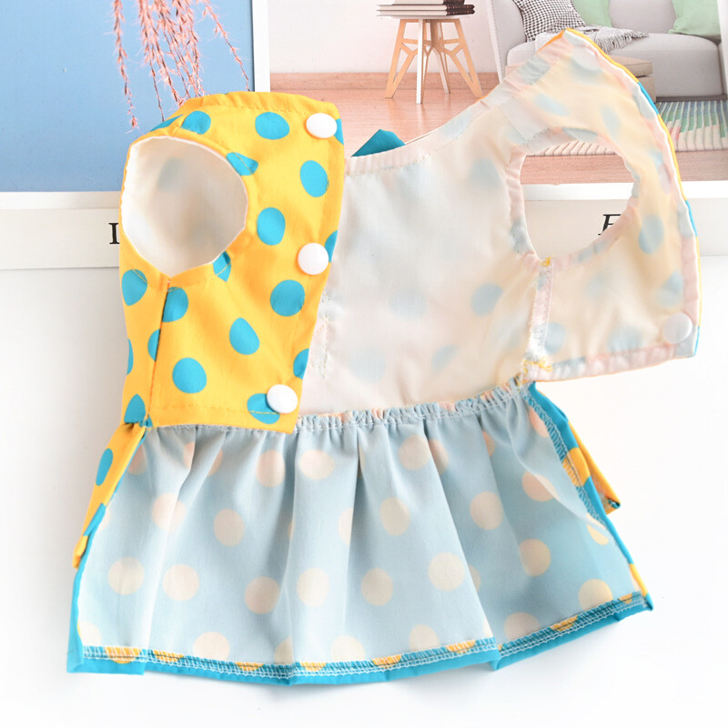 Vasaros mergaitės šuniuko drabužiai su mėlynais geltonais taškeliais mažų šunų pakinktų suknele ir pavadėlio komplektu prabangi Bowknot čihuahua šunų suknelė