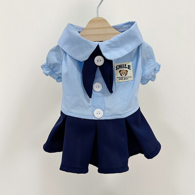 Ins Pet Haine pentru câini Uniformă școlară în stil academiei de vară Rochii de cățeluș cu pliuri subțiri Fusta Ursuleți de pluș Îmbrăcăminte pentru cățeluși cu două picioare