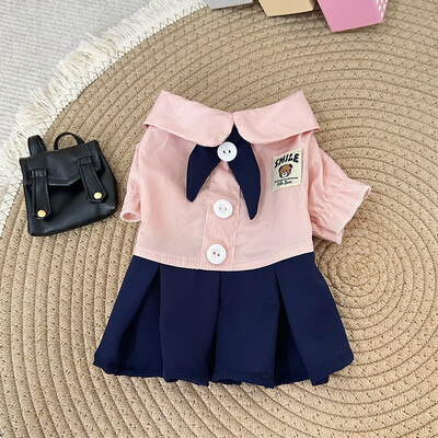 Ins Pet Haine pentru câini Uniformă școlară în stil academiei de vară Rochii de cățeluș cu pliuri subțiri Fusta Ursuleți de pluș Îmbrăcăminte pentru cățeluși cu două picioare