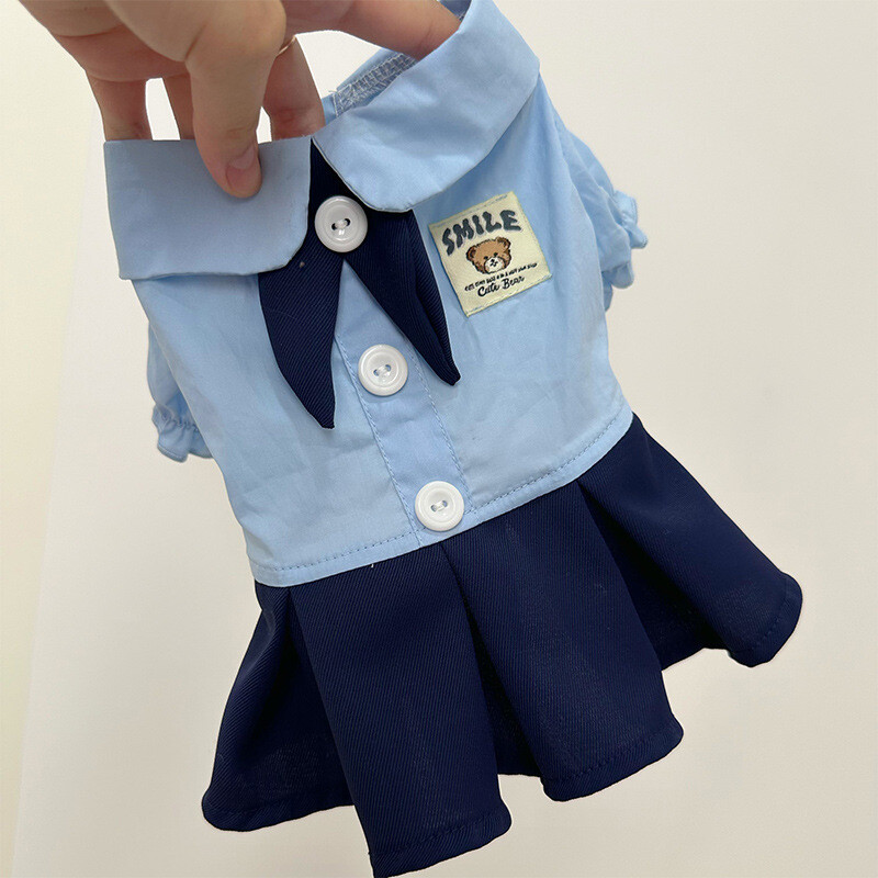 Ins Pet Haine pentru câini Uniformă școlară în stil academiei de vară Rochii de cățeluș cu pliuri subțiri Fusta Ursuleți de pluș Îmbrăcăminte pentru cățeluși cu două picioare