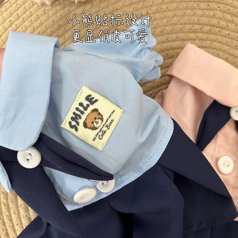 Ins Pet Haine pentru câini Uniformă școlară în stil academiei de vară Rochii de cățeluș cu pliuri subțiri Fusta Ursuleți de pluș Îmbrăcăminte pentru cățeluși cu două picioare