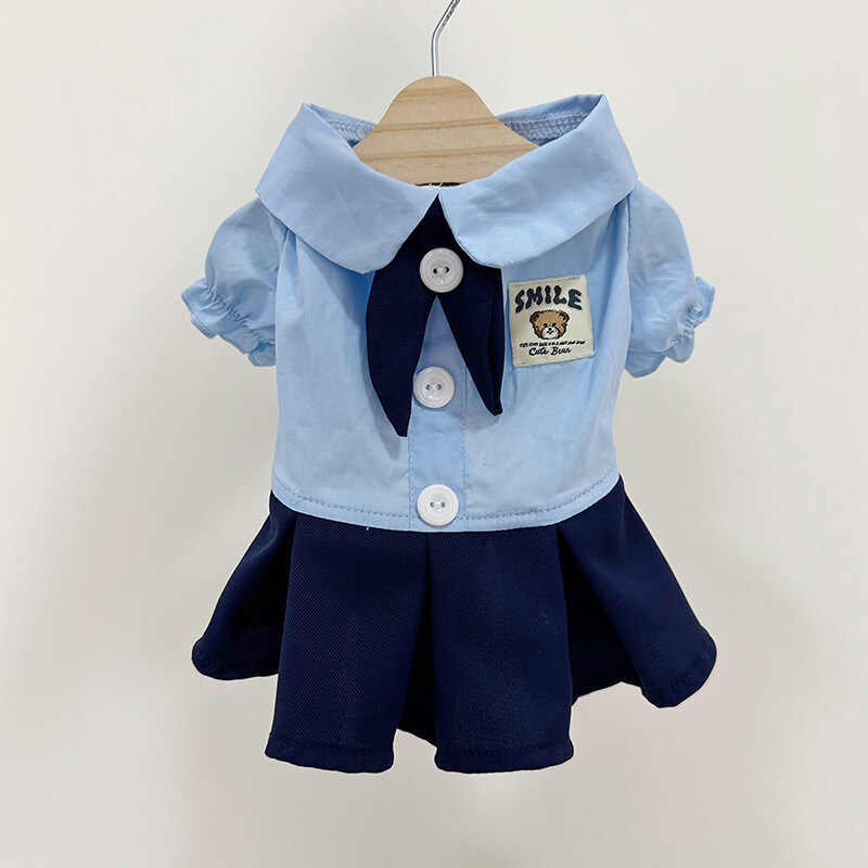 Ins Pet Haine pentru câini Uniformă școlară în stil academiei de vară Rochii de cățeluș cu pliuri subțiri Fusta Ursuleți de pluș Îmbrăcăminte pentru cățeluși cu două picioare